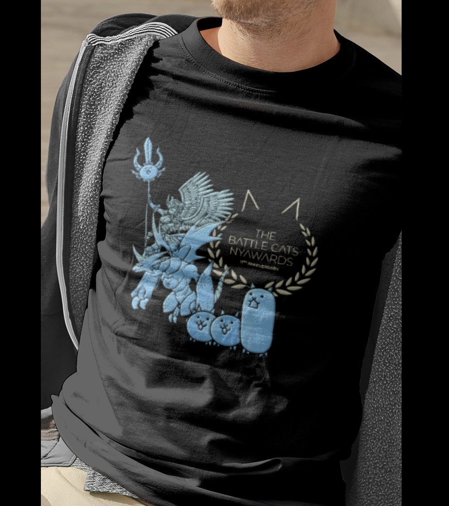 The Battle Cats Nyawards 11th Anniversary Characters Laurel Wreath Line T-Shirt