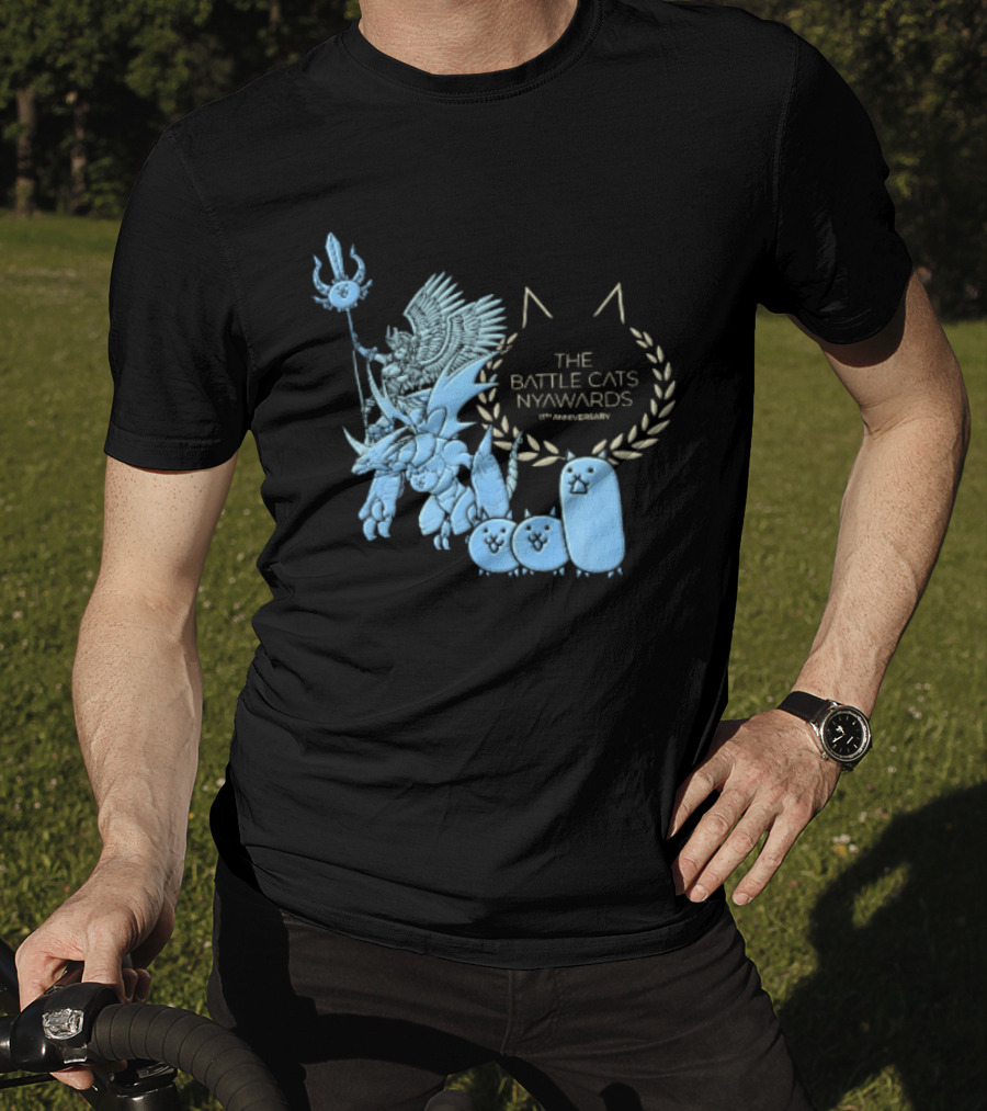 The Battle Cats Nyawards 11th Anniversary Characters Laurel Wreath Line T-Shirt