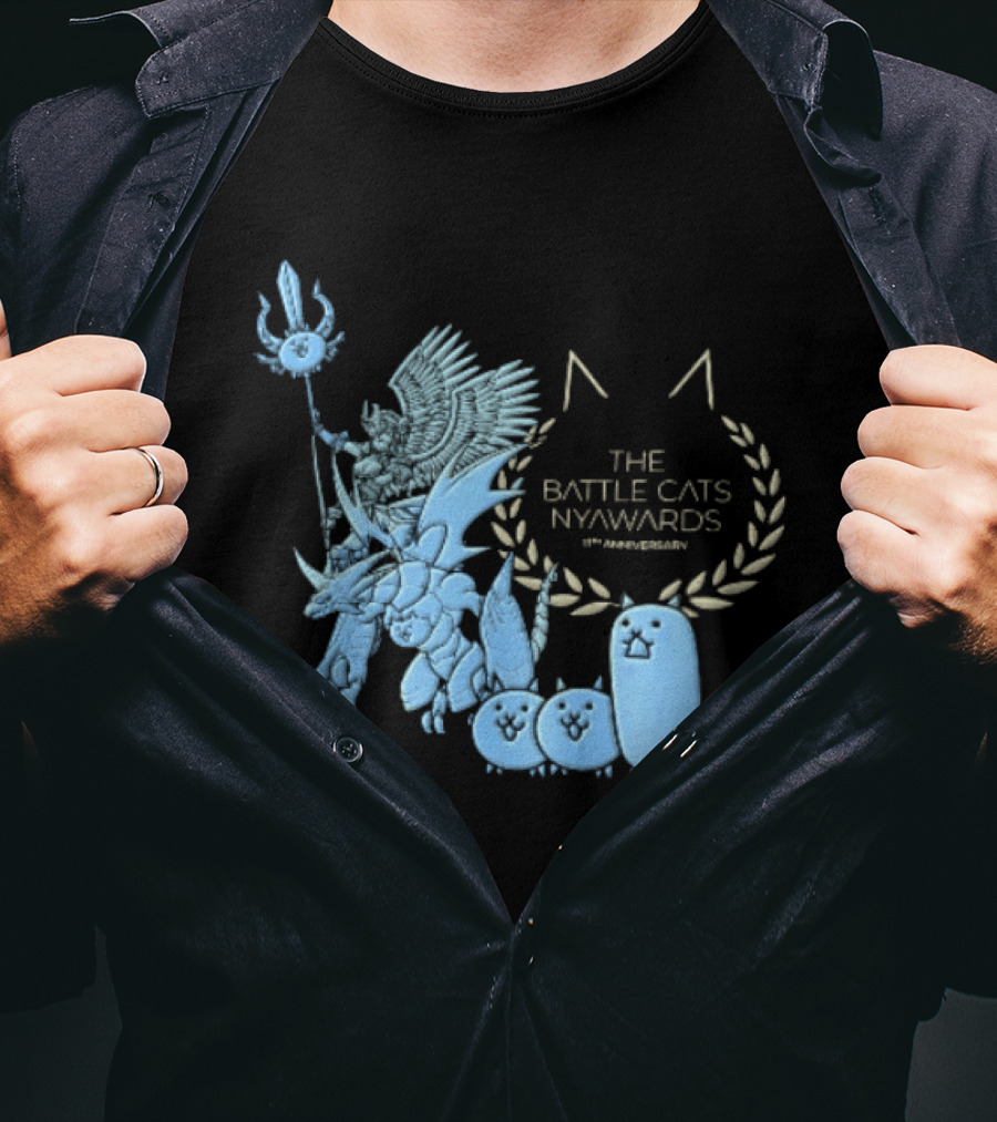 The Battle Cats Nyawards 11th Anniversary Characters Laurel Wreath Line T-Shirt