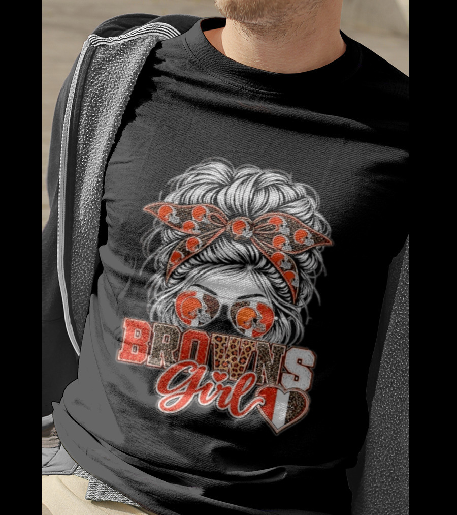 Cleveland Browns Girl Messy Bun Football T-Shirt