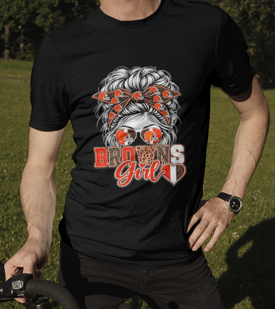 Cleveland Browns Girl Messy Bun Football T-Shirt