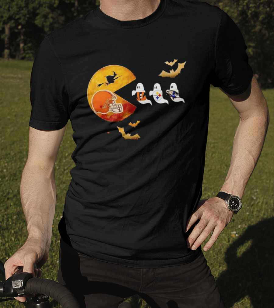 Cleveland Browns Pac Man Vs Bengals Steelers Ravens Halloween Battle T-Shirt