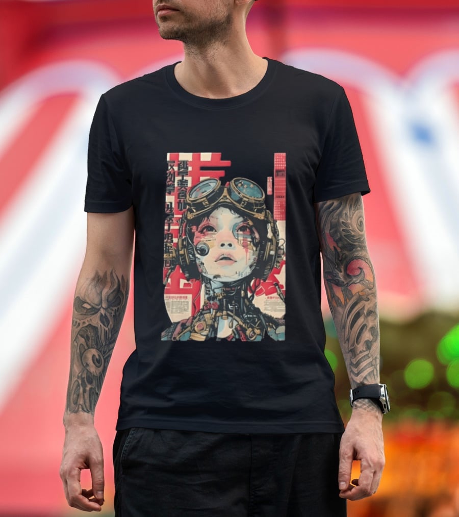 Cyberpunk Cyborg Woman With Goggles And Headphones Futuristic Aesthetic T-Shirt