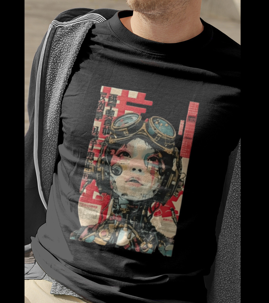 Cyberpunk Cyborg Woman With Goggles And Headphones Futuristic Aesthetic T-Shirt