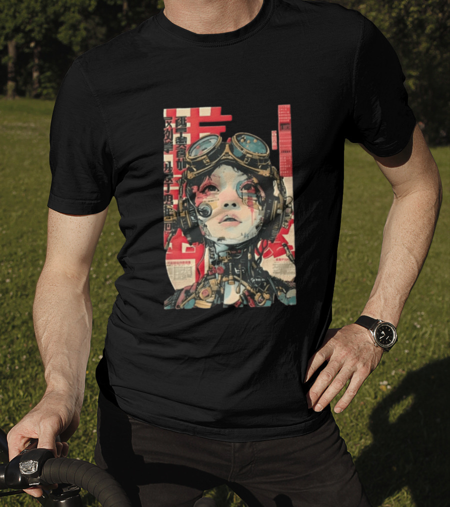 Cyberpunk Cyborg Woman With Goggles And Headphones Futuristic Aesthetic T-Shirt