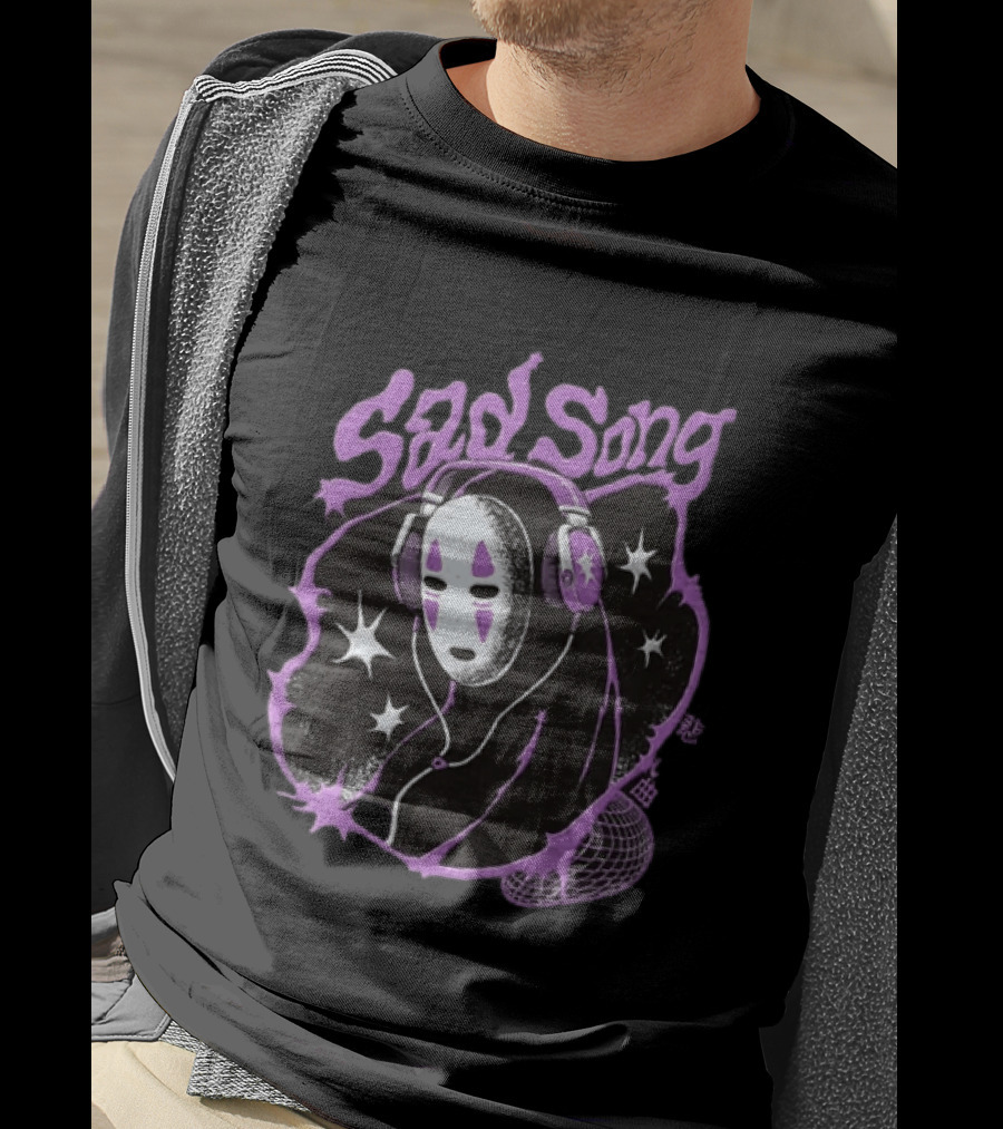 Spirited Away No Face Sad Song Headphones Purple Stars T-Shirt