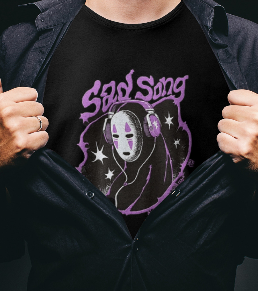 Spirited Away No Face Sad Song Headphones Purple Stars T-Shirt