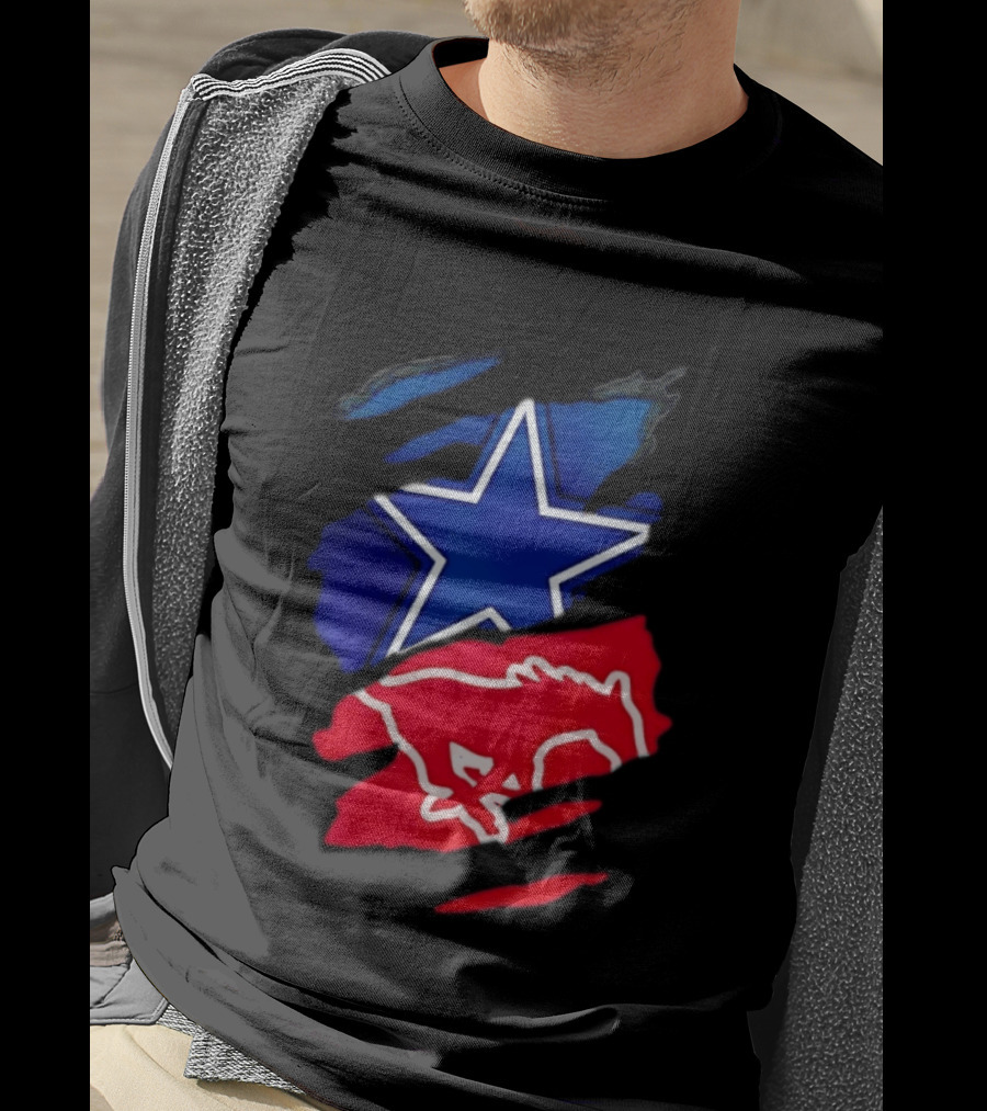 Dallas Cowboys Star And SMU Mustangs Red Ripped Effect T-Shirt