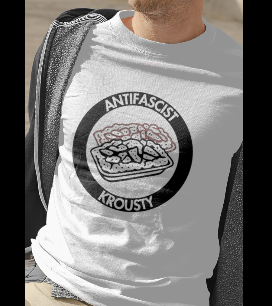 Antifascist Krousty Pizza Antifa Symbol Bold Political Message T-Shirt