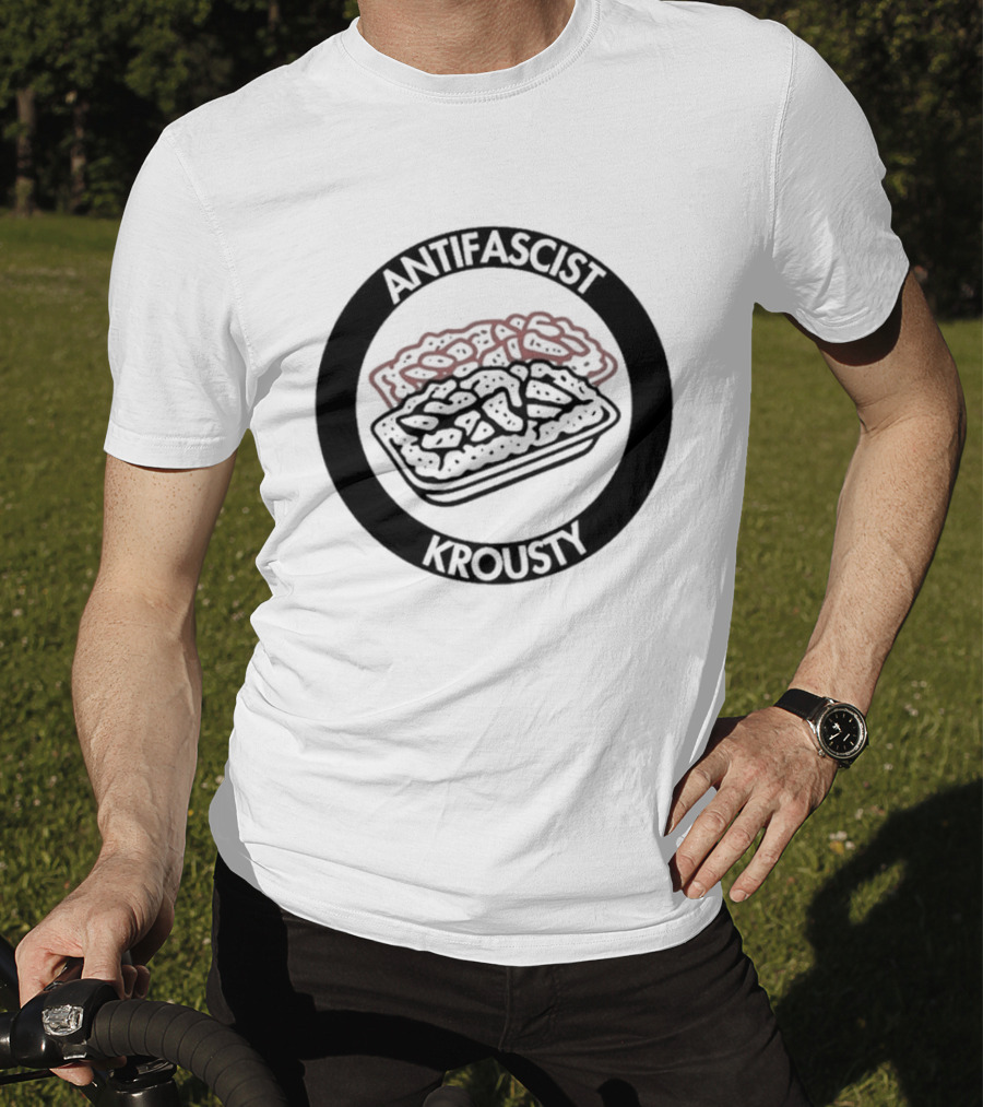 Antifascist Krousty Pizza Antifa Symbol Bold Political Message T-Shirt