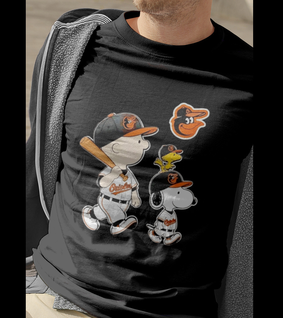 Woodstock Charlie Brown Snoopy Orioles Baseball Team T-Shirt