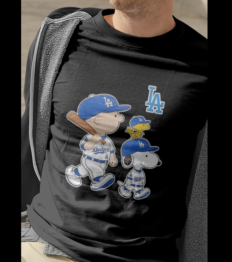 Woodstock Charlie Brown And Snoopy Los Angeles Dodgers Baseball T-Shirt