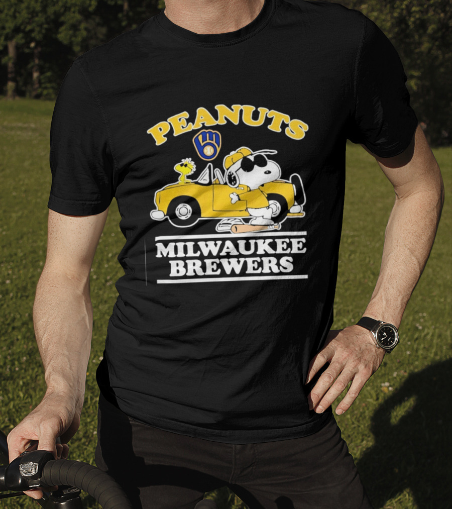 Peanuts Snoopy Woodstock Driving Milwaukee Brewers Baseball T-Shirt