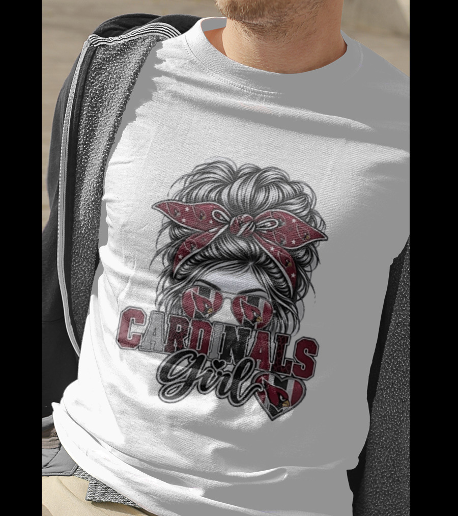 Cardinals Girl Messy Bun Bandana Sunglasses Football T-Shirt