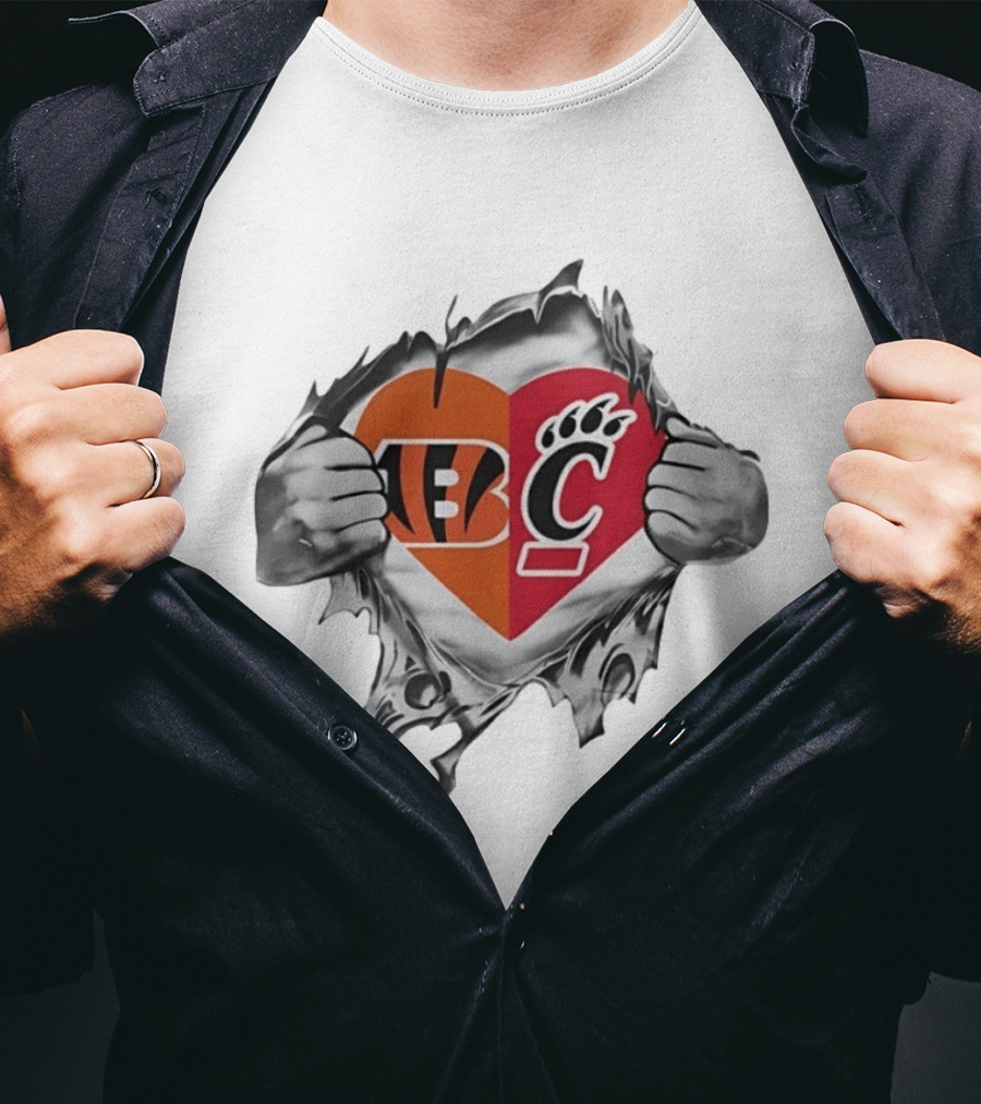Cincinnati Bengals Bearcats Heart Logo Mashup T-Shirt