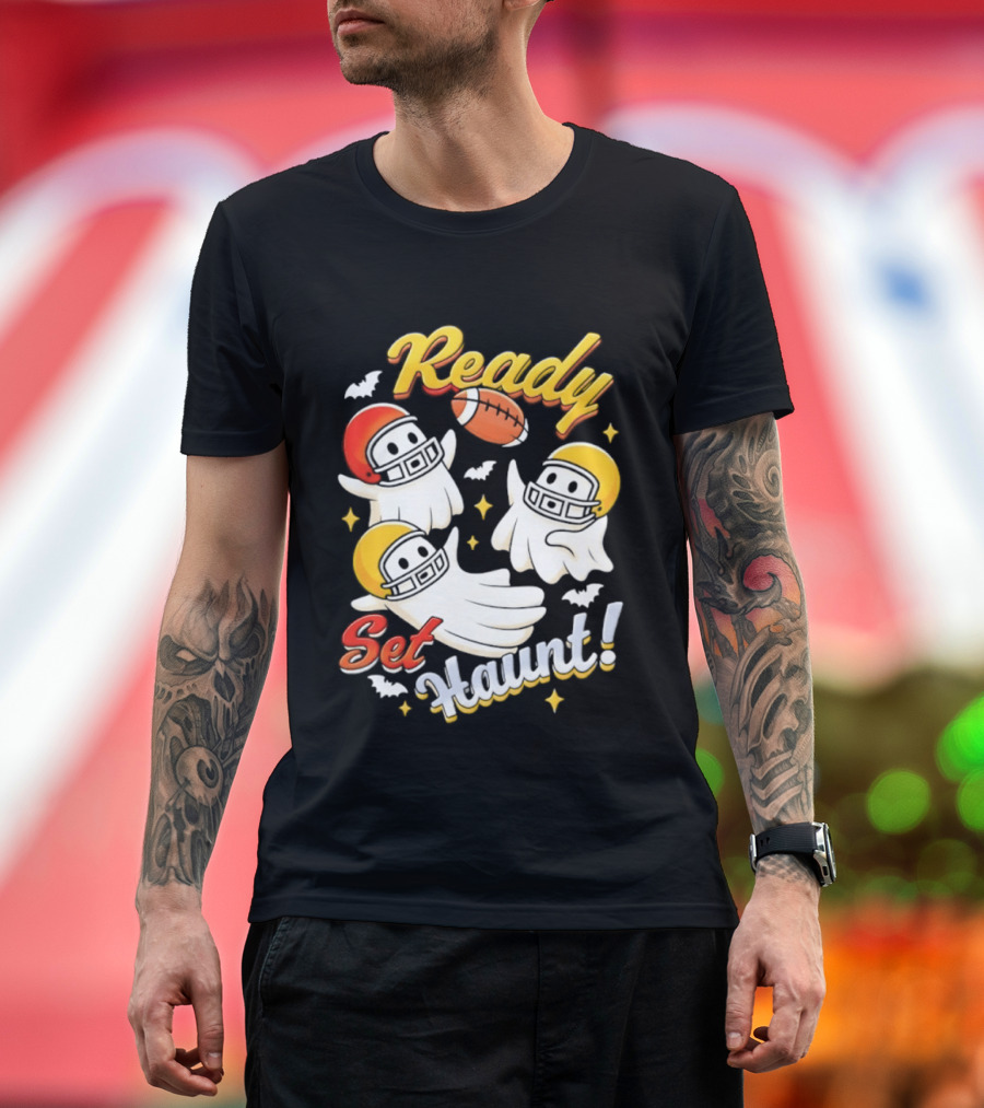 Ready Set Haunt Ghosts Football Helmet Halloween T-Shirt