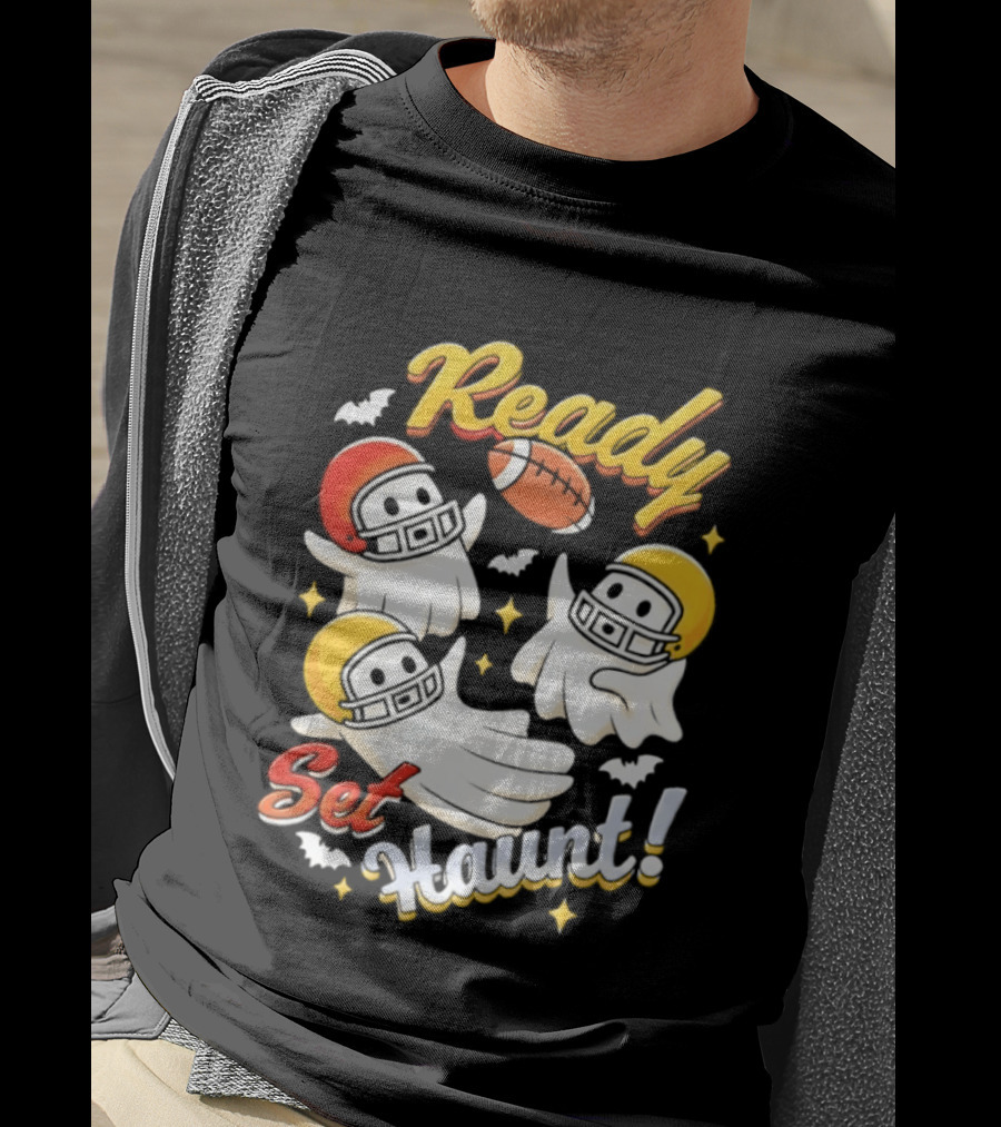 Ready Set Haunt Ghosts Football Helmet Halloween T-Shirt