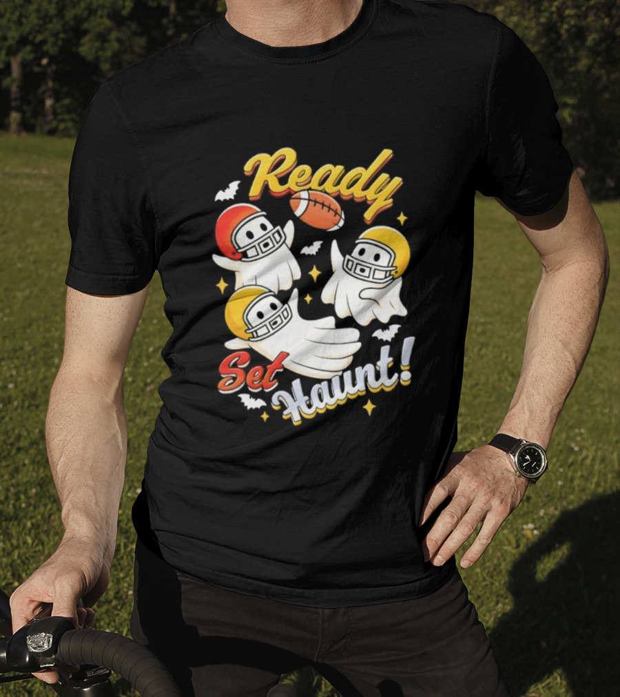 Ready Set Haunt Ghosts Football Helmet Halloween T-Shirt
