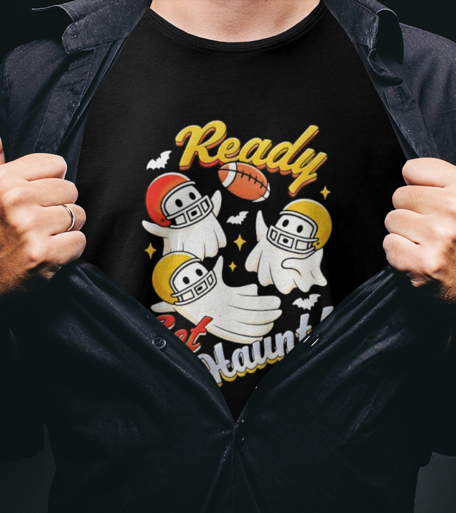 Ready Set Haunt Ghosts Football Helmet Halloween T-Shirt