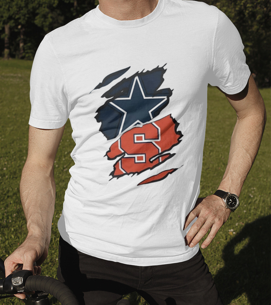 Dallas Cowboys Star And Syracuse Orange Torn Fabric T-Shirt