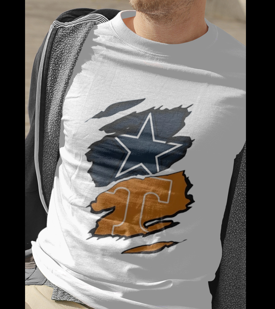 Dallas Cowboys Star Tennessee Volunteers Logo Ripped Effect T-Shirt