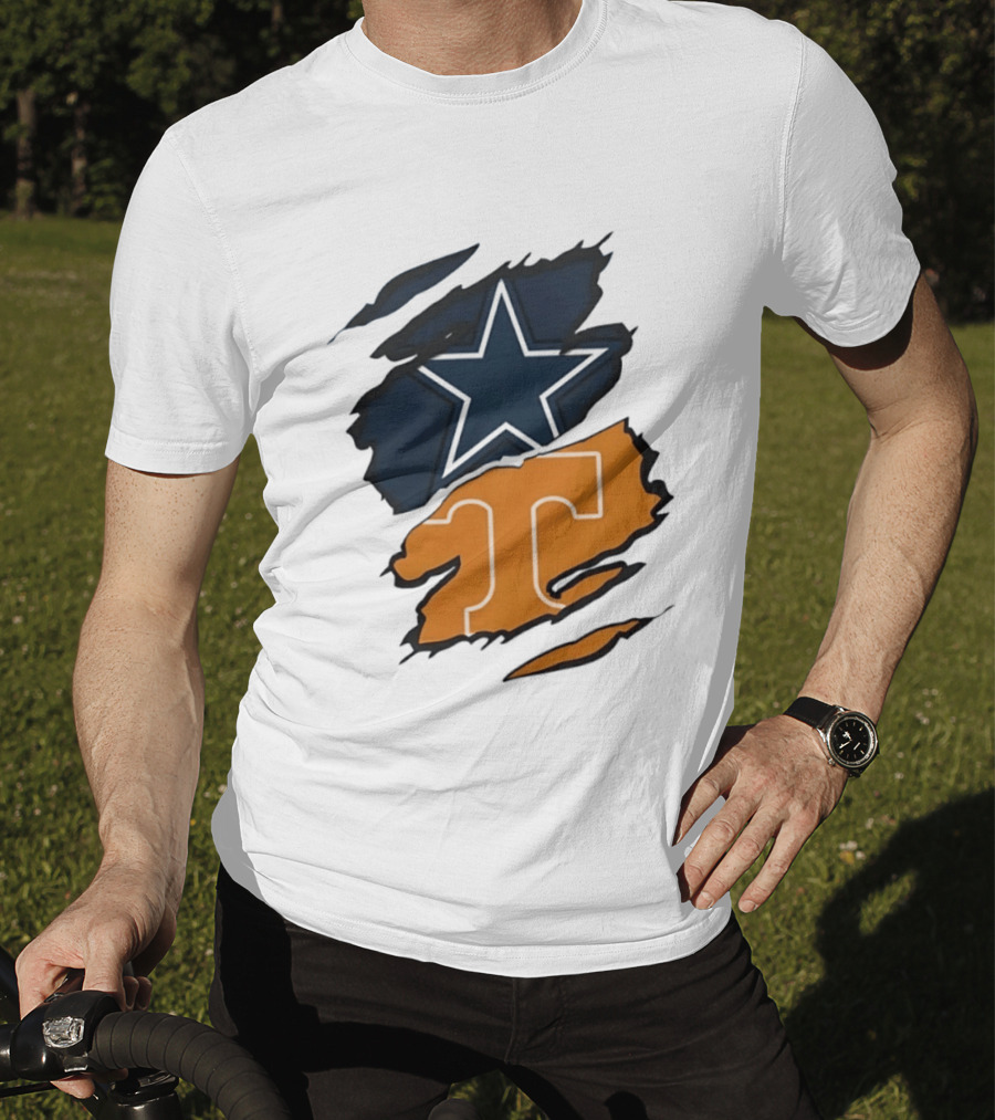 Dallas Cowboys Star Tennessee Volunteers Logo Ripped Effect T-Shirt