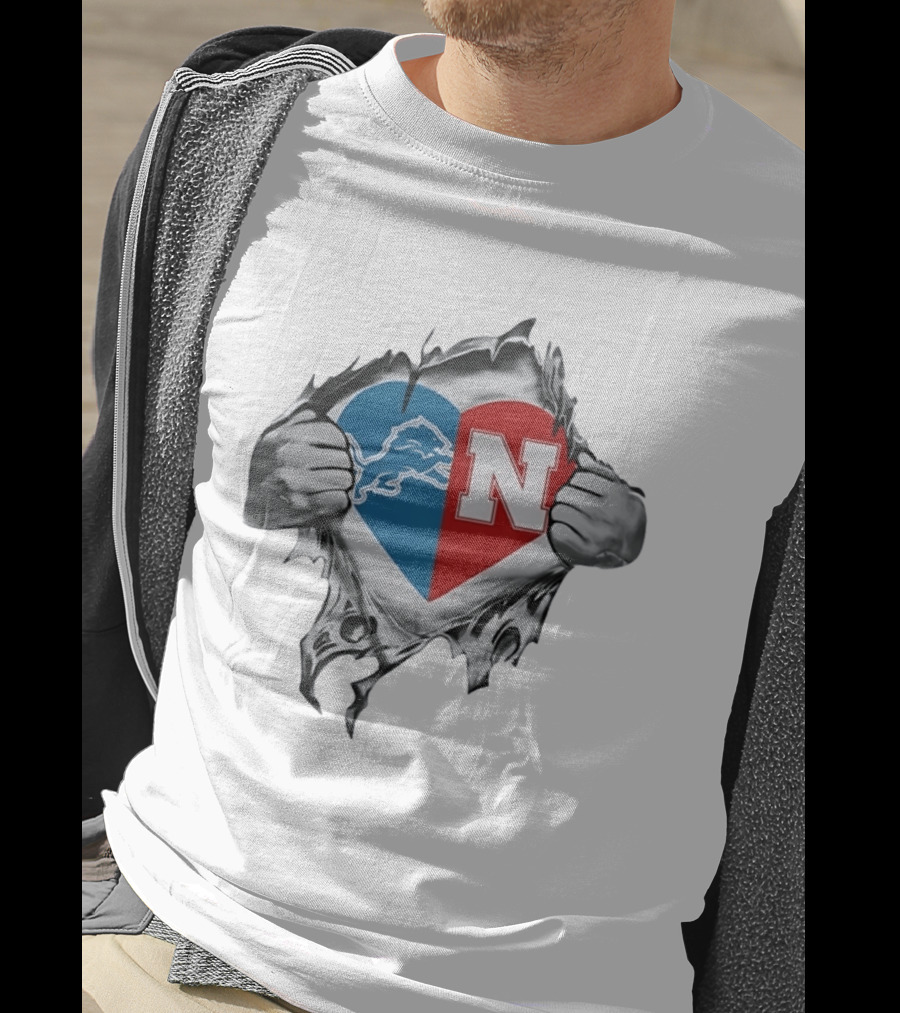 Detroit Lions Nebraska Cornhuskers Heart Logo Fan T-Shirt