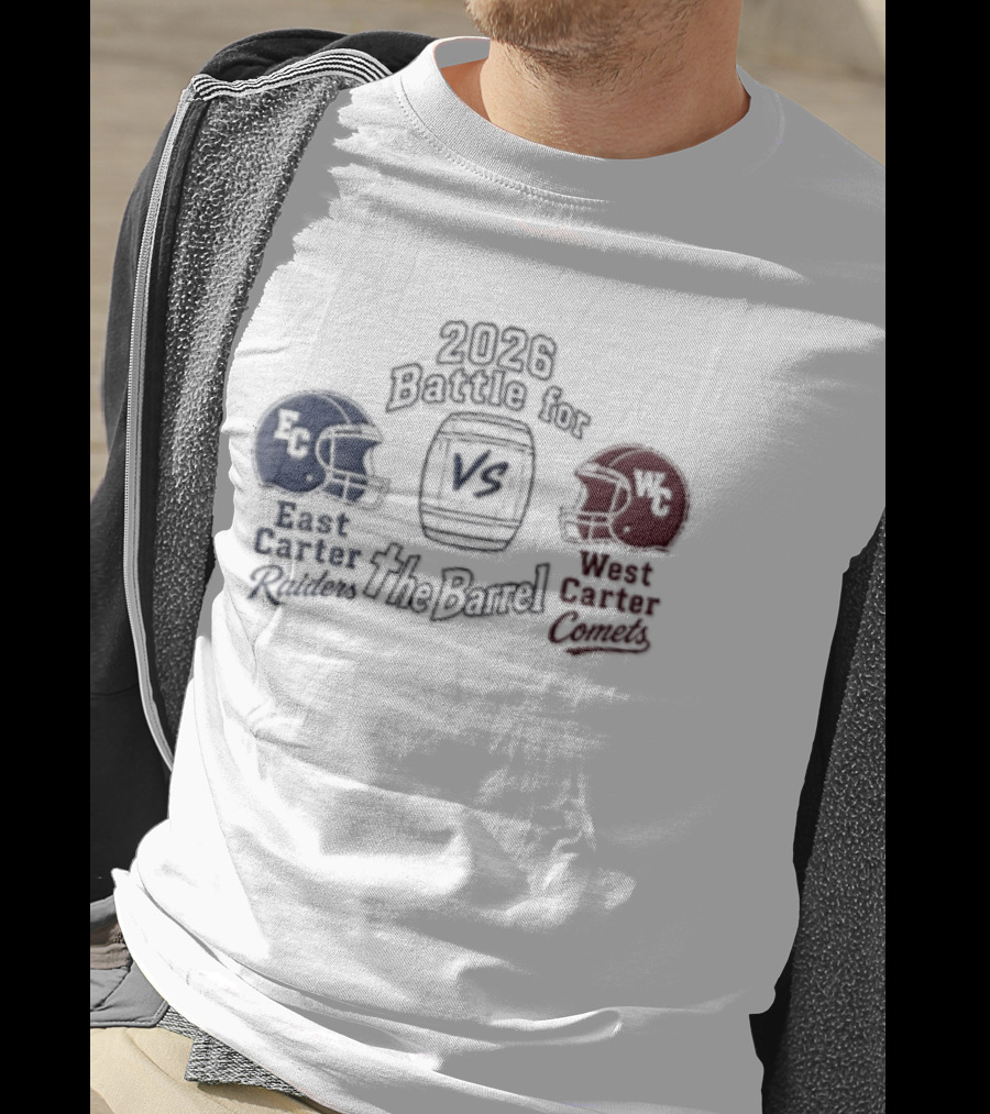 2026 Battle For The Barrel East Carter Raiders Vs West Carter Comets Football Helmets T-Shirt