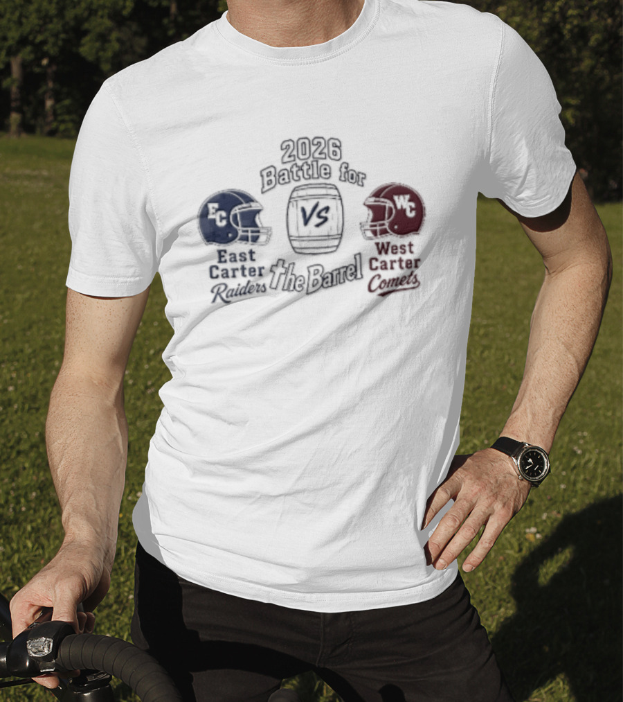 2026 Battle For The Barrel East Carter Raiders Vs West Carter Comets Football Helmets T-Shirt