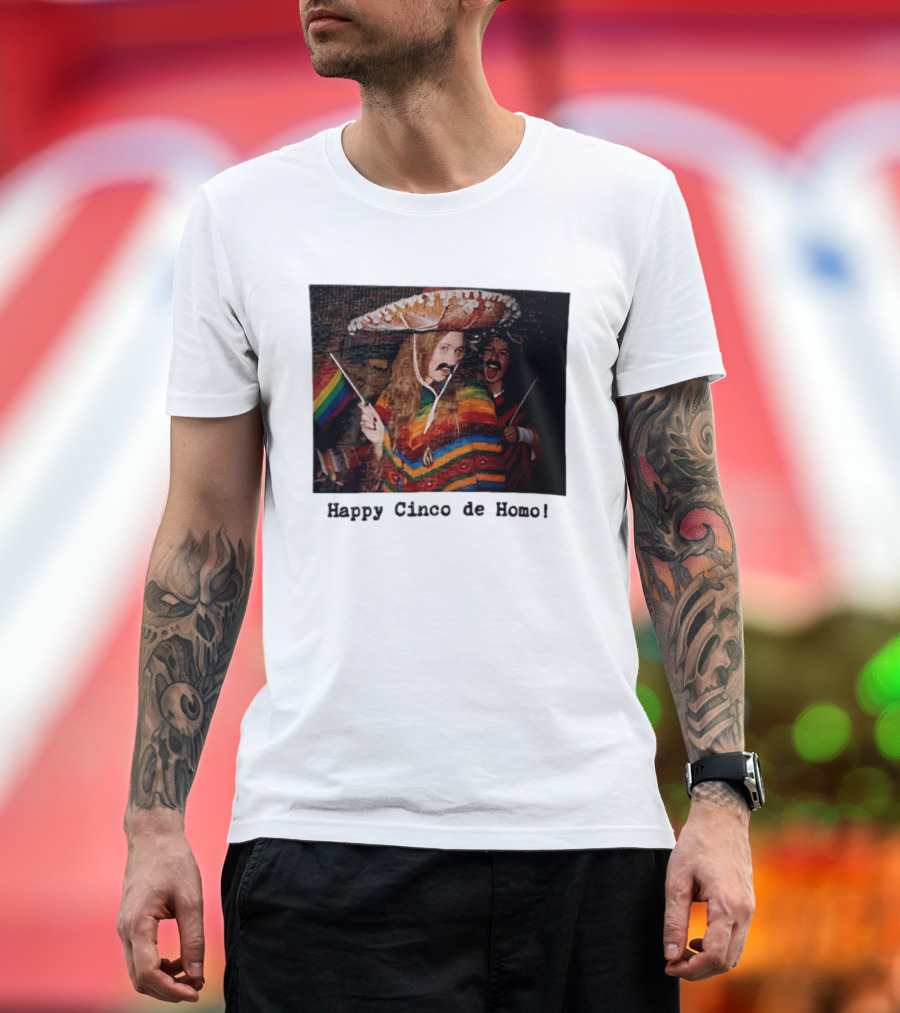 Happy Cinco De Homo Rainbow Poncho Sombrero Pride Celebration T-Shirt