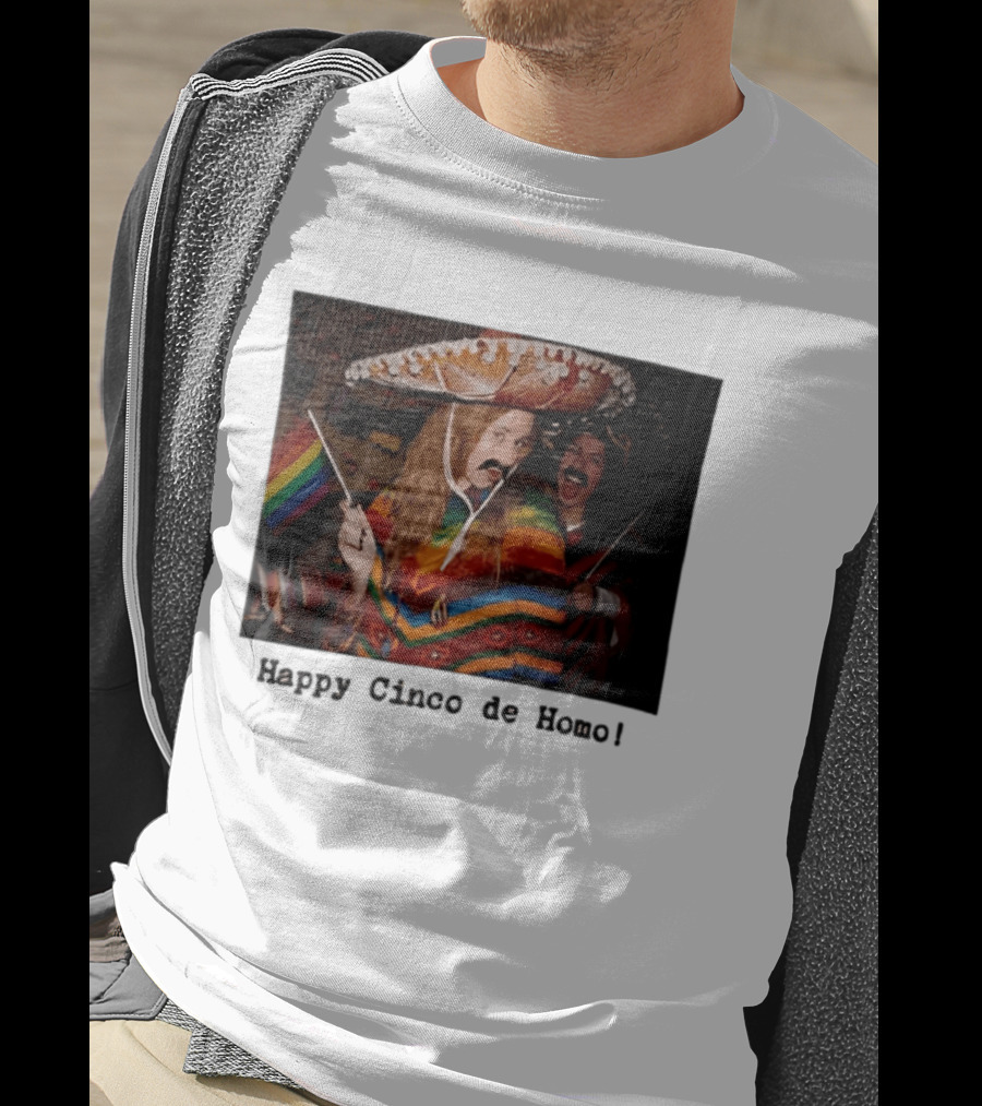 Happy Cinco De Homo Rainbow Poncho Sombrero Pride Celebration T-Shirt