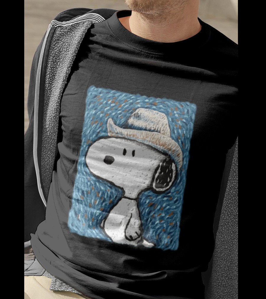 Snoopy Peanuts Cowboy Hat Embroidery T-Shirt