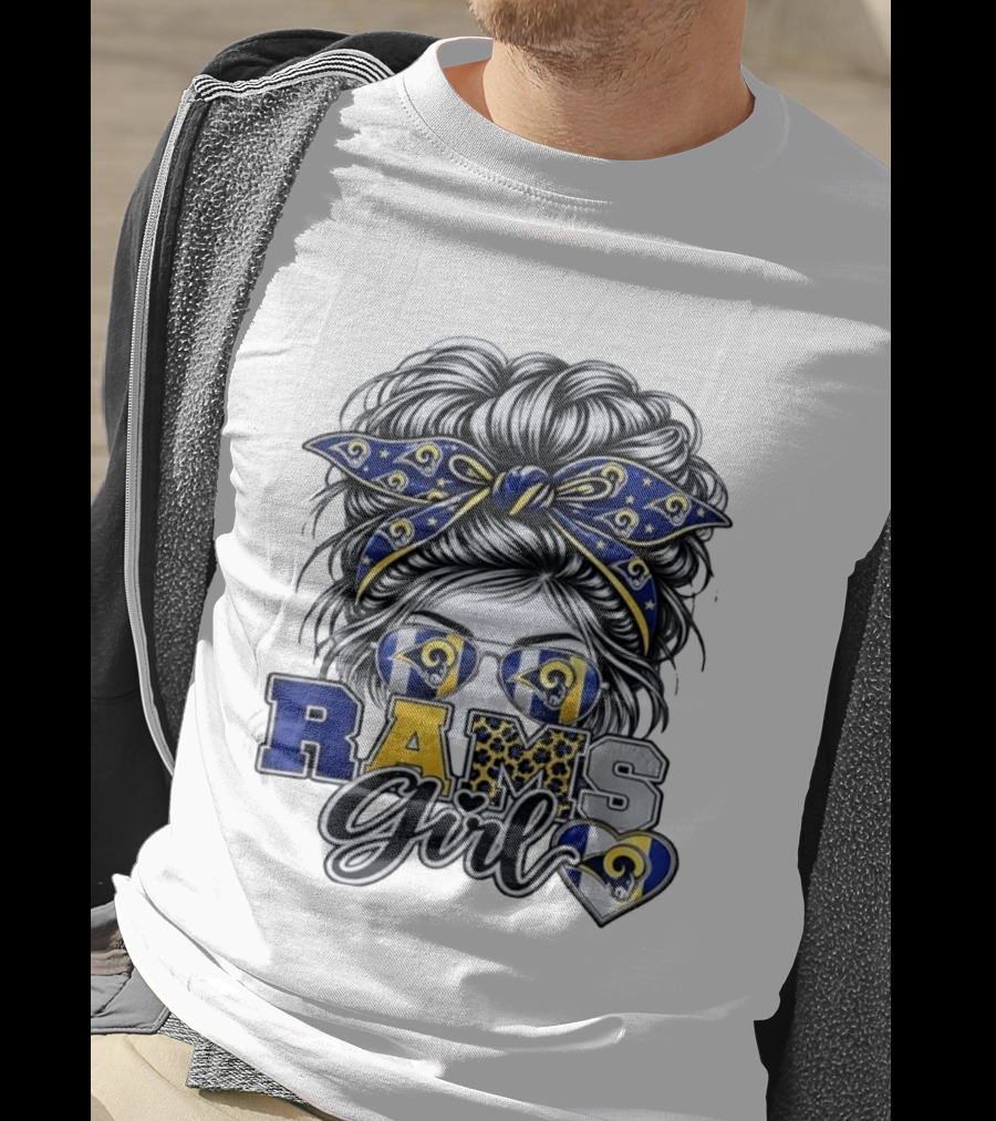 Rams Girl Messy Bun Bandana Sunglasses Fan T-Shirt