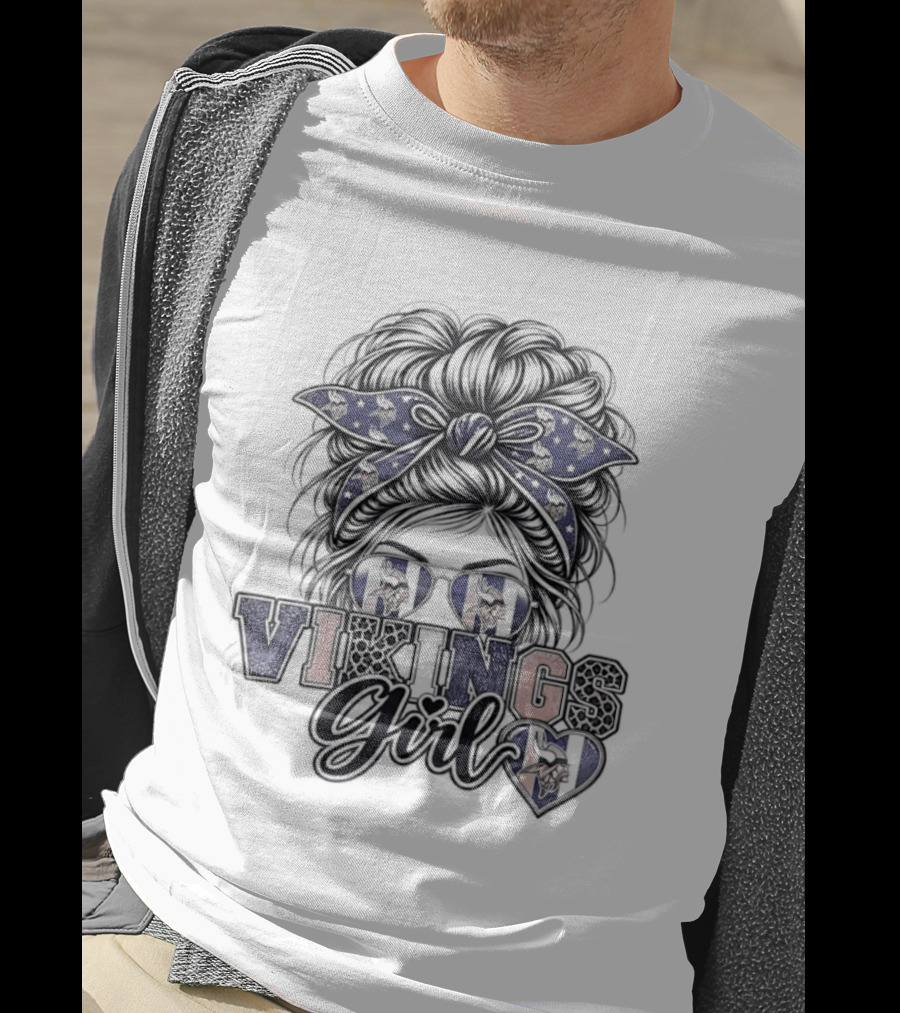 Minnesota Vikings Girl Messy Bun Bandana Sunglasses T-Shirt