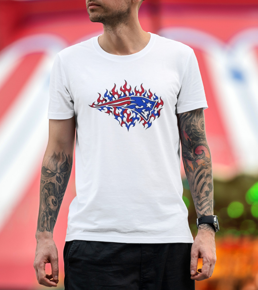 New England Patriots Flaming Blue And Red Sports Team T-Shirt