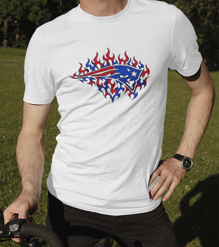 New England Patriots Flaming Blue And Red Sports Team T-Shirt