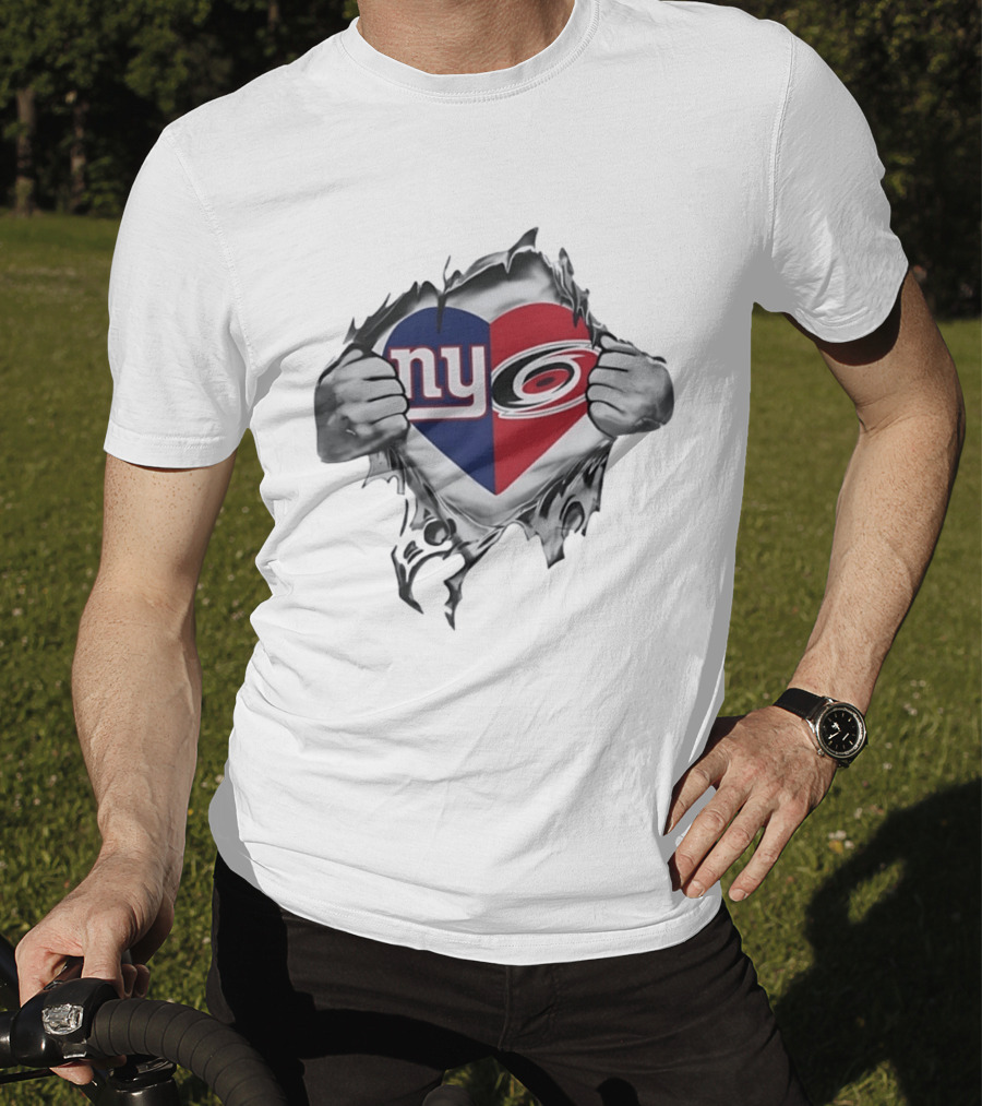New York Giants Carolina Hurricanes Heart Fan Pride T-Shirt