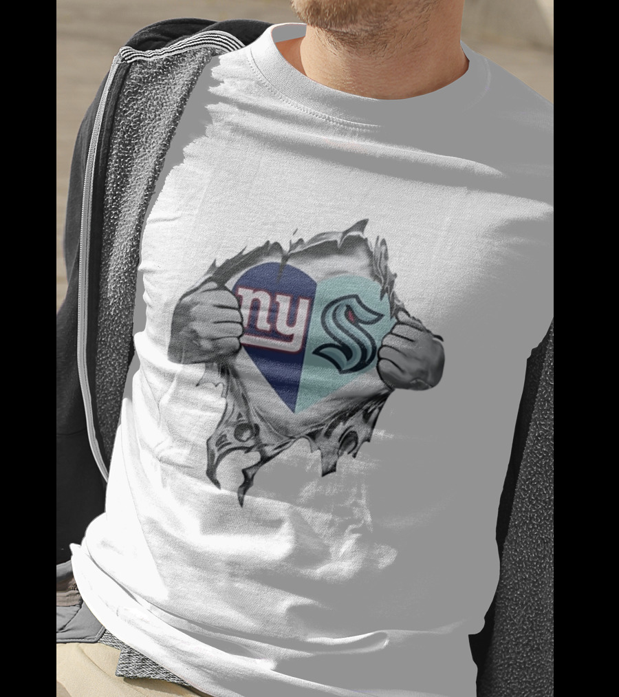 New York Giants Seattle Kraken Fan Heart Fusion T-Shirt