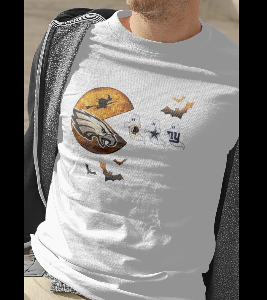 Philadelphia Eagles Pac Man Halloween Washington Commanders Cowboys Giants Ghosts T-Shirt