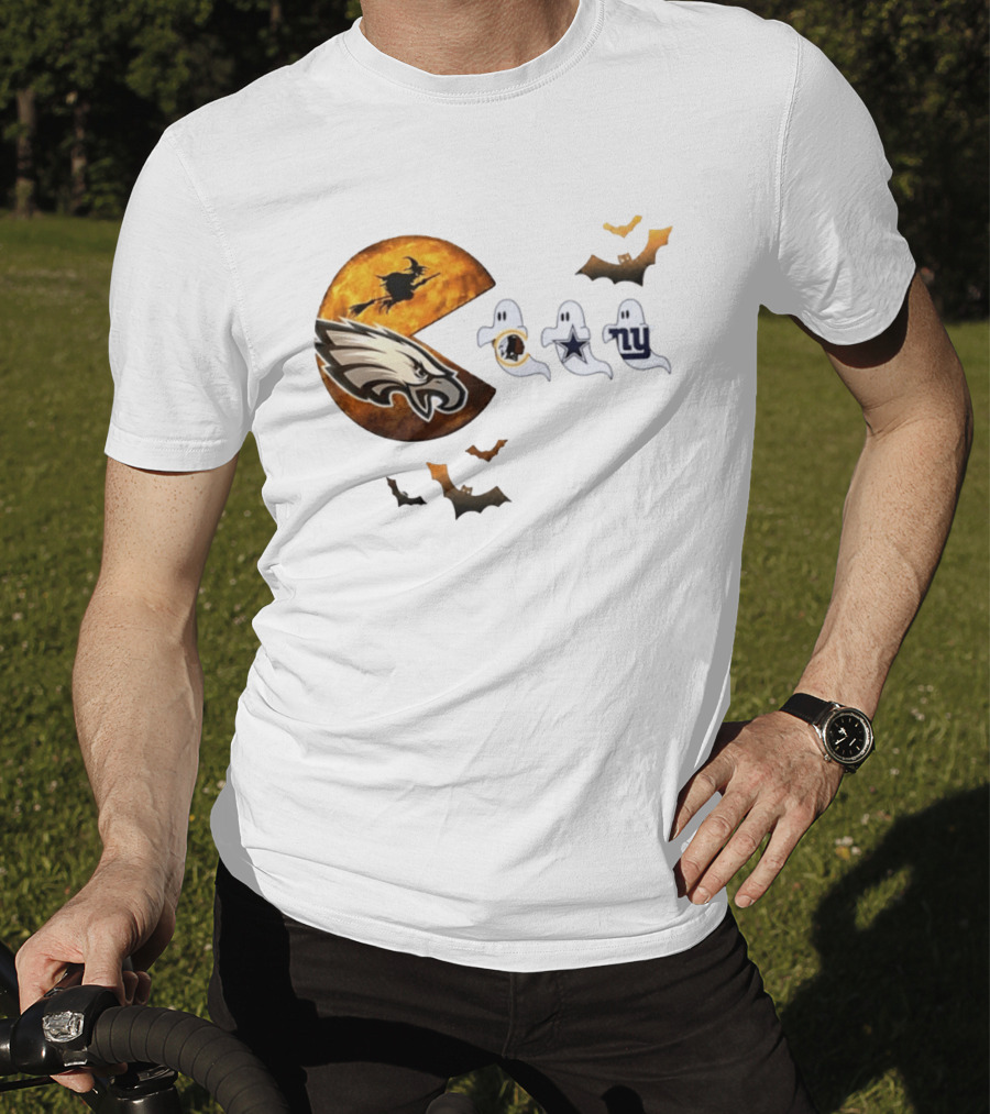 Philadelphia Eagles Pac Man Halloween Washington Commanders Cowboys Giants Ghosts T-Shirt