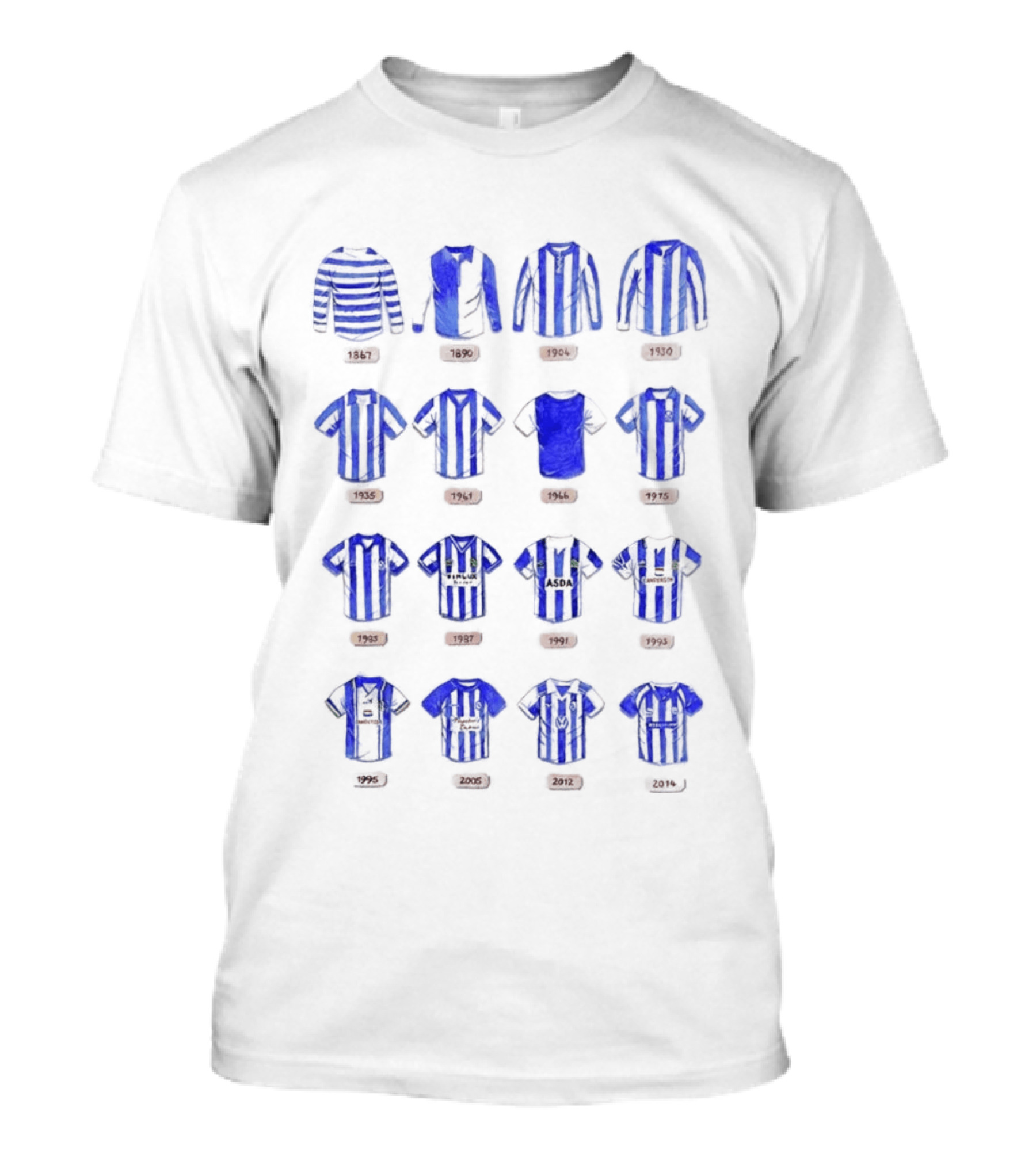 Sheffield Wednesday FC Kit Evolution 1867 1993 Blue And White Stripes T-Shirt