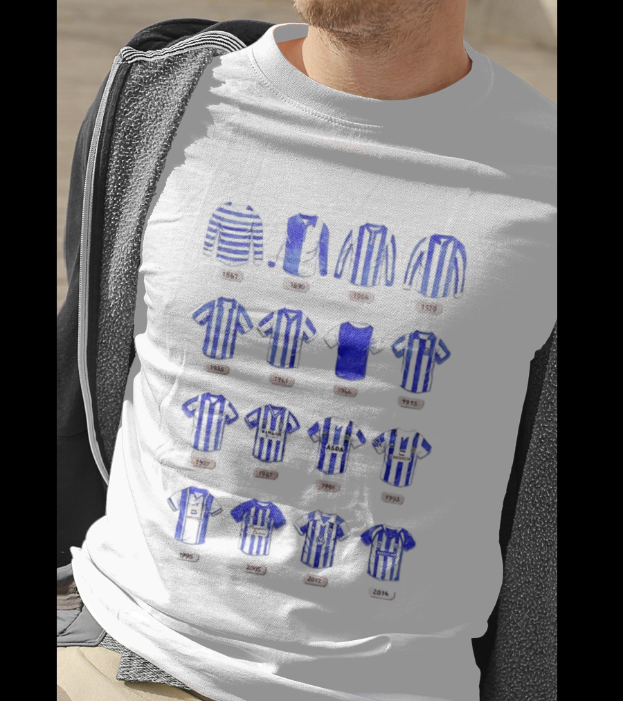 Sheffield Wednesday FC Kit Evolution 1867 1993 Blue And White Stripes T-Shirt