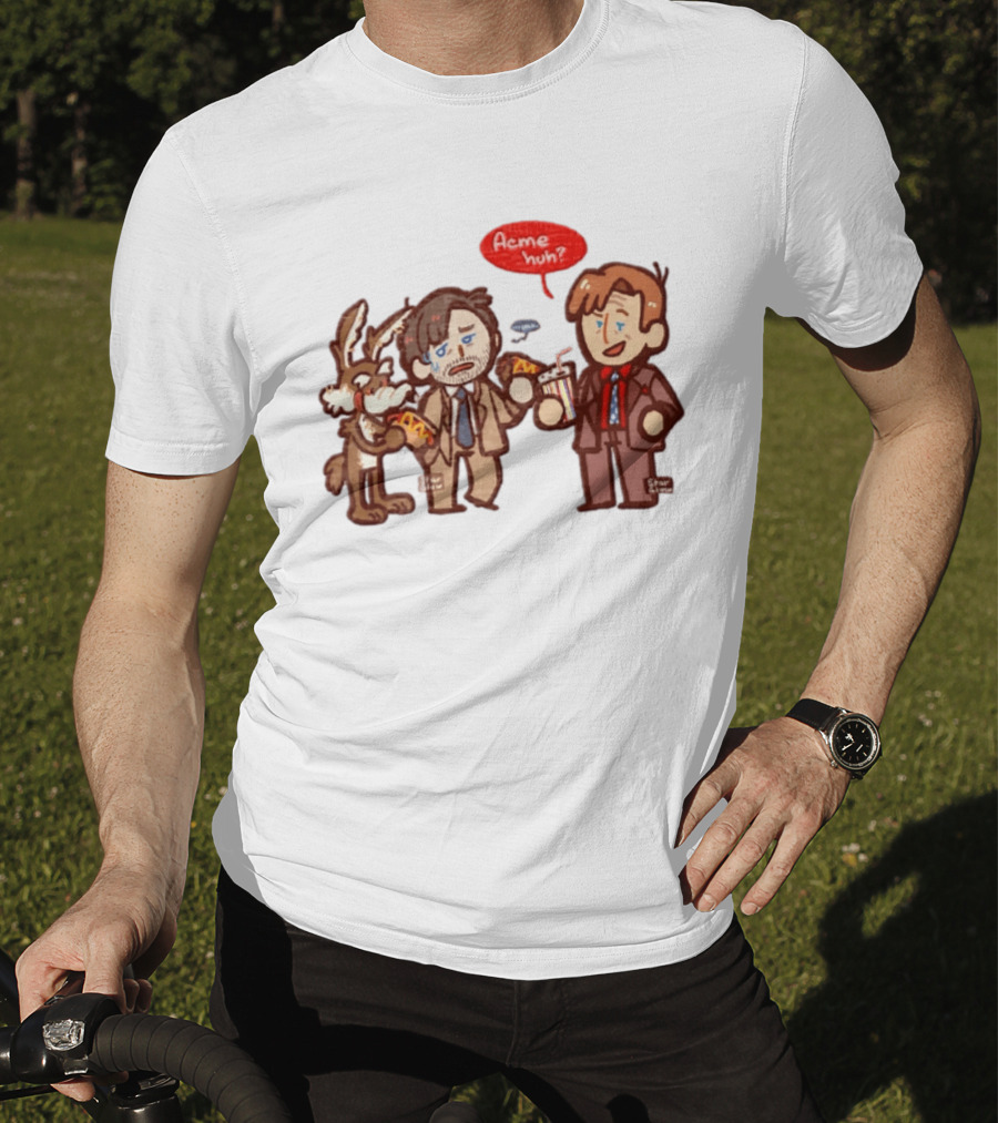 Wile E Coyote Saul Goodman Jimmy McGill Acme Huh Yeah Pizza Milkshake Cartoon Character Collaboration T-Shirt