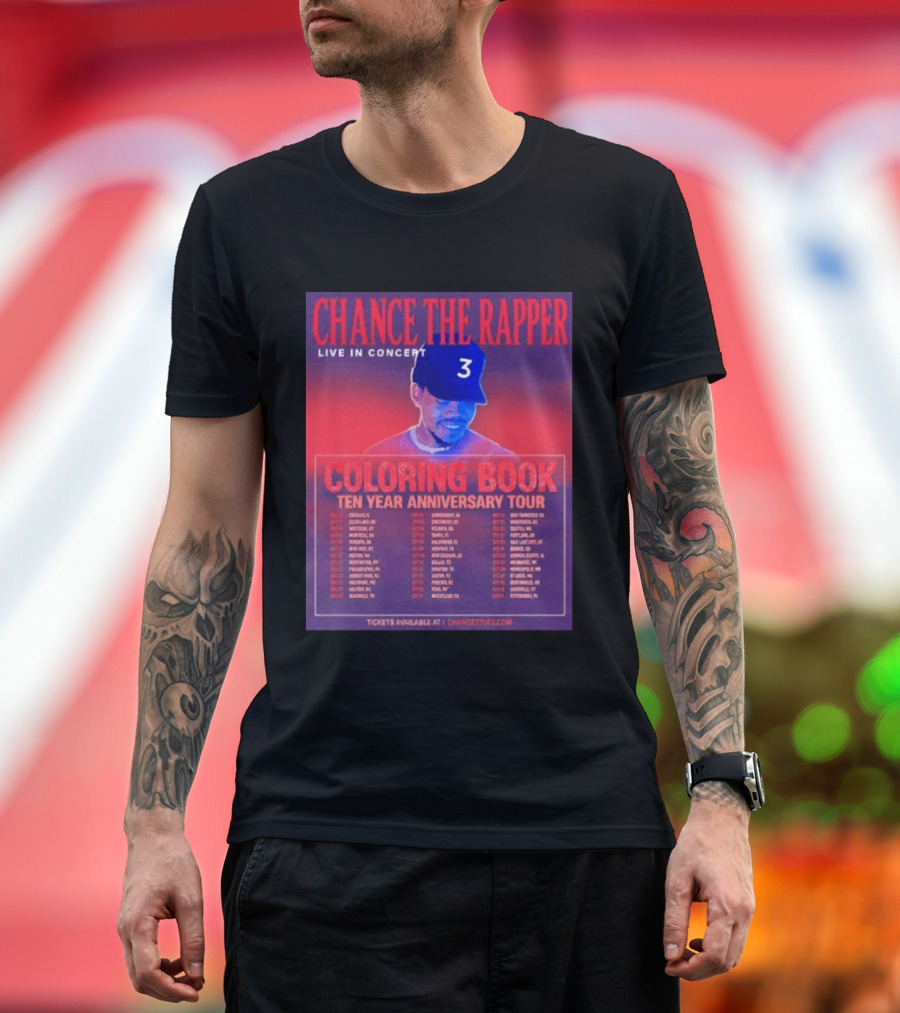 Chance The Rapper Live In Concert Coloring Book Ten Year Anniversary Tour Dates And Tickets T-Shirt