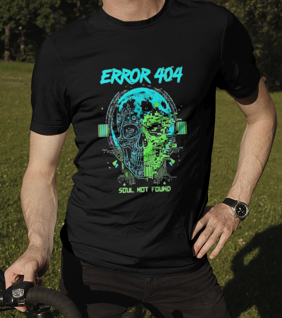 Error 404 Soul Not Found Cyber Skull Glitch Retro Tech Aesthetic T-Shirt