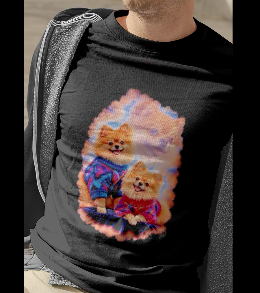 Pomeranian Puppies Cozy Sweaters Neon Pastel Vibe T-Shirt