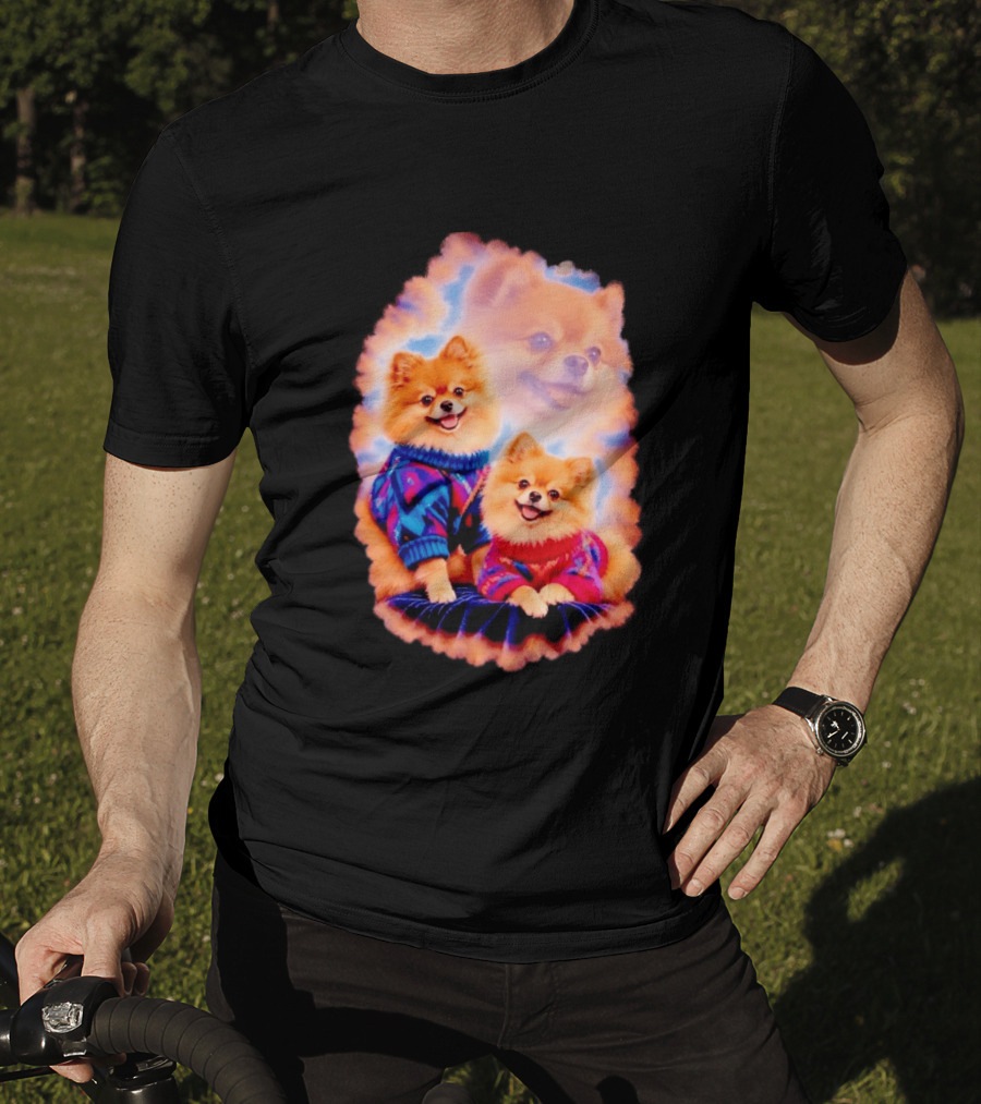 Pomeranian Puppies Cozy Sweaters Neon Pastel Vibe T-Shirt