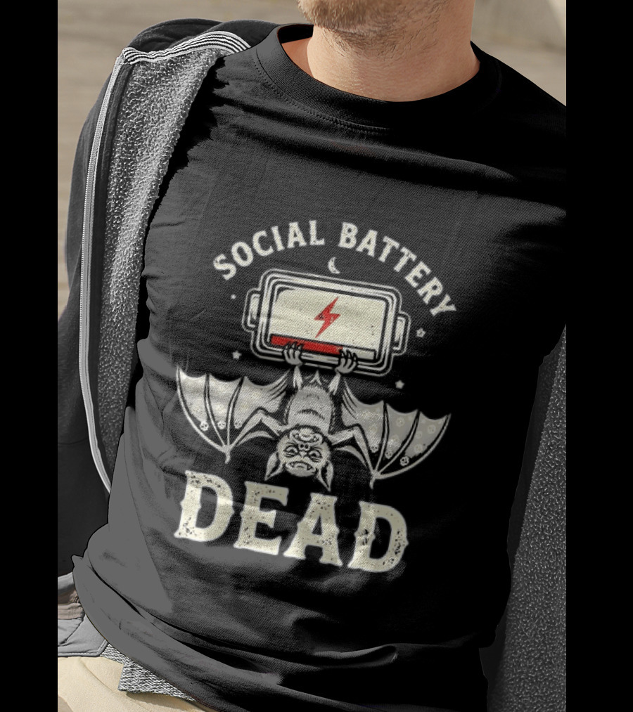 Social Battery Dead Bat Introvert Goth Humor T-Shirt