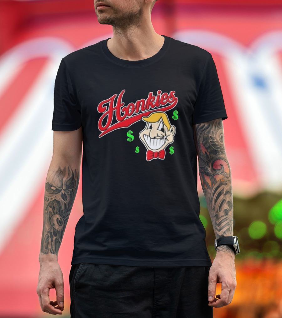 Honkies Red Script Cartoon Blond Man Dollar Signs T-Shirt