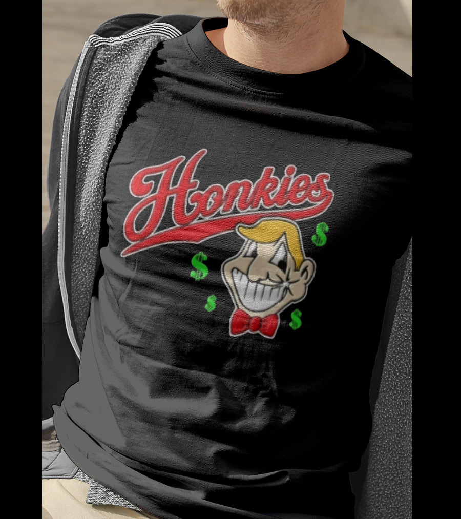 Honkies Red Script Cartoon Blond Man Dollar Signs T-Shirt